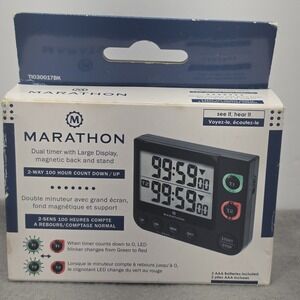 Marathon TI030017BK Black 100hr Dual Digital Timer w/ 2 Alarms. J